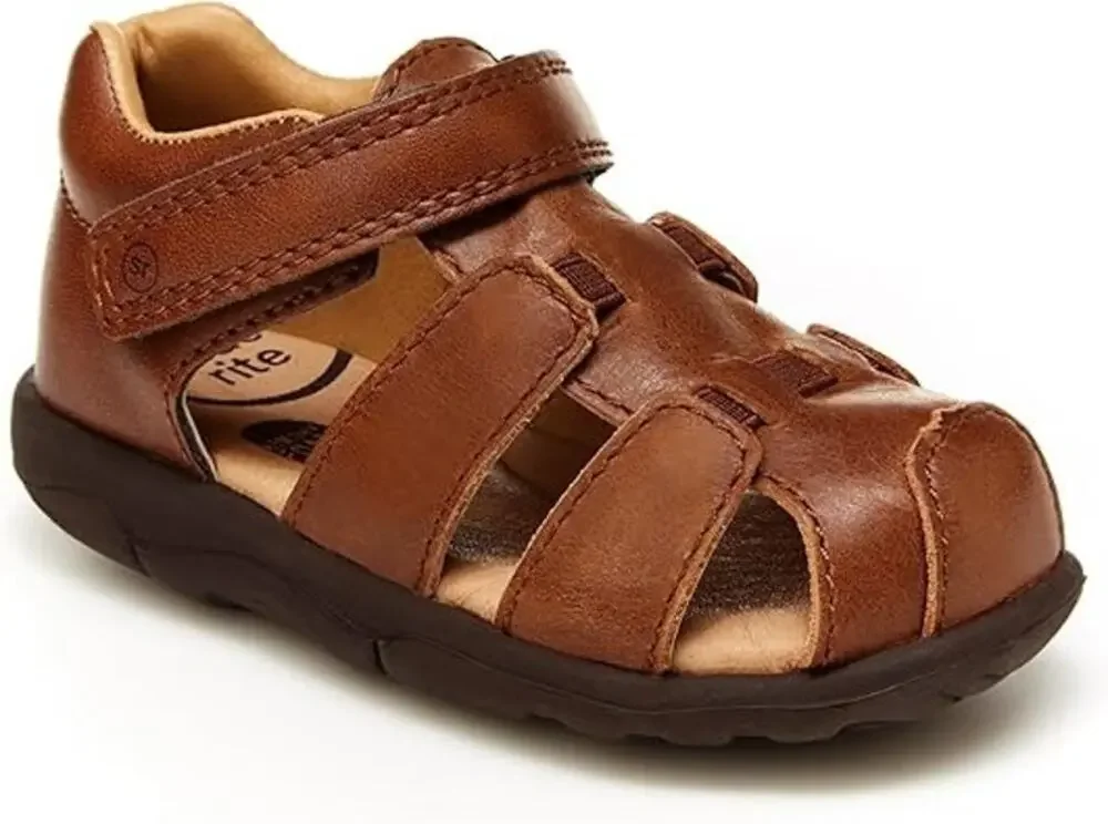Stride Rite SRT Archie Sandal Size 8.5 Brown Leather Closed Toe Harper Fisherman